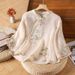 Chinese-Style Spring, Autumn, And Summer Cotton-Linen Shirts Embroidered Vintage Diagonal Frog Button Literary Tops, Wom_ecoleips.com