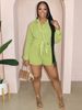 Women's Clothing Spring And Summer Women's Solid Color Loose Lapel Button Shirt Tops And Pockets Wide Leg Short_ecoleips.com
