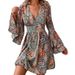 2025 European American Cross-border Autumn And Winter New Fashion Elegant Women's Printed V-neck Bell-sleeve Dress_ecoleips.com