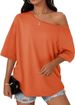 Women's Casual Fashion Asymmetrical Neck T-Shirt Knit Short Sleeve Top European American Style_ecoleips.com