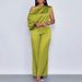 Women's Clothing Summer Casual Women's Satin Suit Oblique Collar Short Sleeved Top Trousers Suit_ecoleips.com