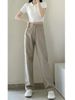 K Women's Trousers, Pear-shaped Figure, Women's Khaki High-waisted Straight-leg Jeans, Large Size Loose_ecoleips.com