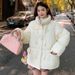Short Down Cotton Clothes Women's New Loose Horn Buckle Cotton Clothes Bread Clothes Autumn And Winter Thick Coat Women_ecoleips.com