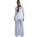 YM New Women's Clothing 2025 Autumn Fashion Hook Pattern Turn-down Collar Long Sleeve Pants Set_ecoleips.com