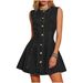 Women's Slim Fit Washed Denim Dress Sleeveless Button up with Two Side Pockets European And American Style Summer Spring/Autumn Wear_ecoleips.com