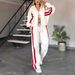 Y2K Women's Striped Zipper Top Jacket Casual Sports Suit Autumn Collection European And American Style Regular Fit_ecoleips.com