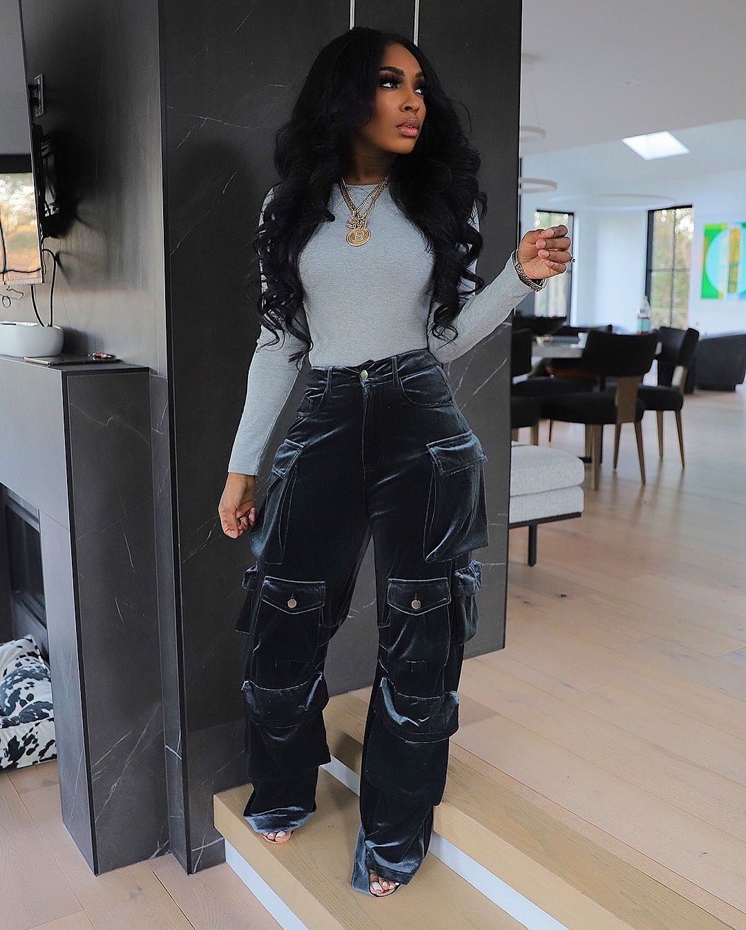 Retro Velvet Cargo Pants – Oversized High-Waist Workwear Trousers (Navy/Green/Purple, S-XXL)_ecoleips.com