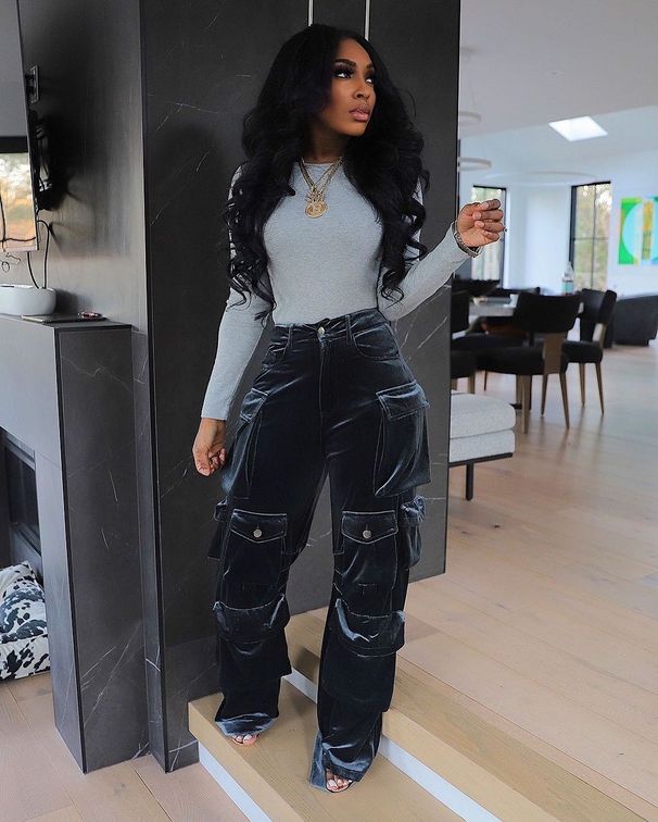 Retro Velvet Cargo Pants – Oversized High-Waist Workwear Trousers (Navy/Green/Purple, S-XXL)_ecoleips.com