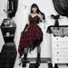 YJ Women's Dark Black Plaid Dress European American Style Irregular Patchwork Hem Summer New Arrival 2024_ecoleips.com