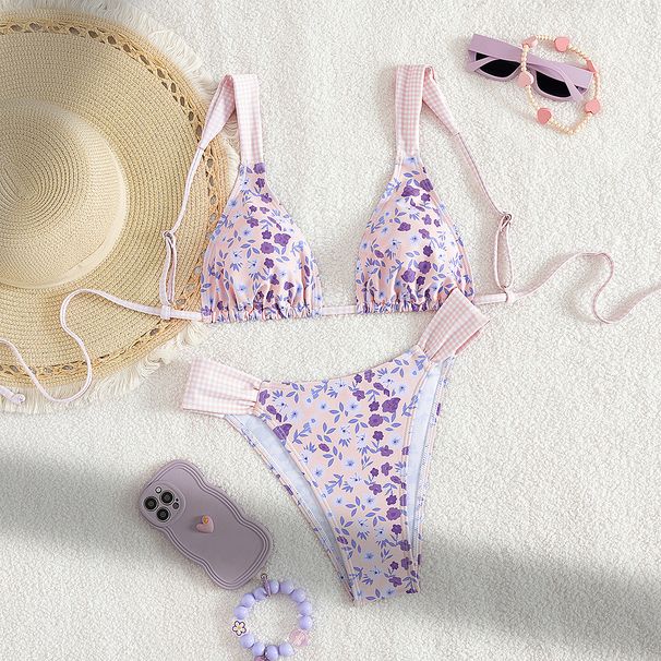 Women's Two Piece Swimsuit Padded Bra Floral Print Bikini Sexy Swimwear_ecoleips.com