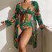 Women's Long Sleeve Swimsuit Two-Piece Set American Style Printed Cover Up Bikini Sexy Vacation Wear_ecoleips.com