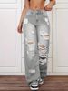 K Ripped Jeans High Waisted Straight Leg Versatile Loose Denim Pants For Women_ecoleips.com