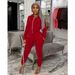 【W8262】Women's Suede Hooded Long Sleeve Sports Two-Piece Set Solid Color Casual Outfit For Ladies_ecoleips.com