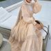 Modest Abaya Dress Elegant Cross-V Neckline Dress With Waist Tie & Lace Trim – Modest Long Sleeve Maxi Dress For Women (Beige, S-XXL)_ecoleips.com