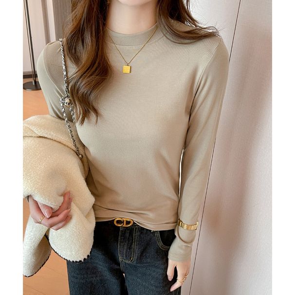 Women's Thickened Slim Fit Long Sleeve T-Shirt Modal Stand Collar Solid Color Versatile Base Shirt for Autumn/Winter Inner Layer_ecoleips.com