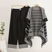 Women's 3-Piece Knit Set – Striped Vest, Fringe Cardigan & Wide Leg Pants, Soft Viscose, (Black, Khaki, Beige, Mustard, One Size)_ecoleips.com