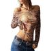 New Women's Off-Shoulder Printed T-Shirt Floral Design Fashionable Base Layer Or Outerwear Top_ecoleips.com