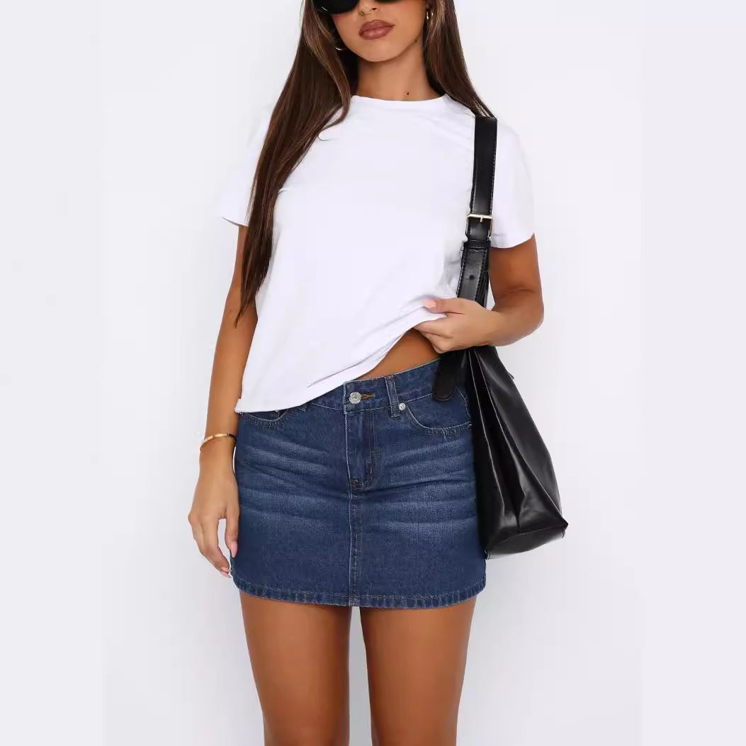 Women's Clothing Retro Slim Elastic Fashion Casual Denim Skirt_ecoleips.com