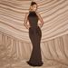 Women's Summer Slim Fit Sleeveless Long Dress J26DS007 European American Style Casual Solid Color Backless Pleated Halter Neck_ecoleips.com