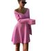 Elegant V-Neck A-Line Knit Dress For Women - Soft Cotton Blend, Short Sleeveless Casual Dress, Versatile Spring & Fall Outfit_ecoleips.com