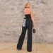 Women's Clothing Sexy Printed One Shoulder Sleeve Elastic Waist Wide Leg Jumpsuit Two Piece Set_ecoleips.com