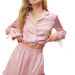 Women's Satin Notch Collar Long Sleeve Pajama Set - Comfortable Lounge Wear For Home & Outings_ecoleips.com