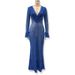 "Women's Leopard Print Bodycon Dress - Deep V Neck Long Sleeve Flared Hem, Sexy & Elegant For Autumn/Winter (Blue, S/M/L)"_ecoleips.com