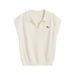 Women's Knitted Polo Vest Top, Grey Sleeveless Lapel V-Neck Sweater Waistcoat With Embroidery, Casual Slim Fit Knit Tank Top For Daily Wear Streetwear_ecoleips.com