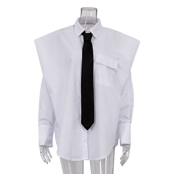 K New Fashion European And American Women's Long Sleeved Lapel Shirt With A Niche Design, Tie, White Shirt_ecoleips.com