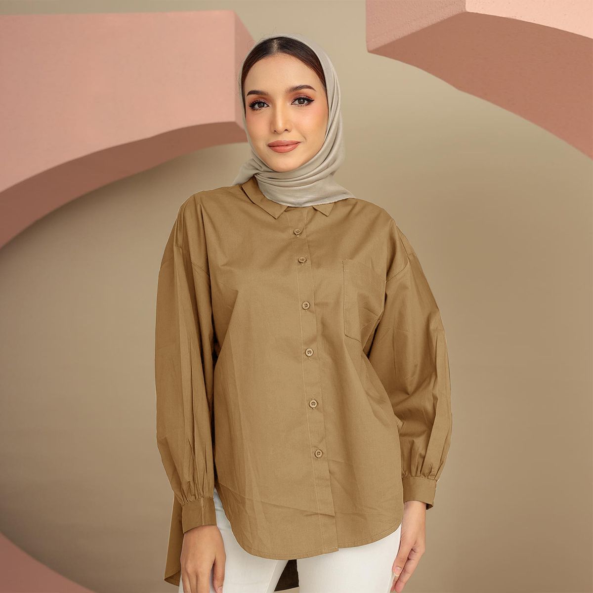Women's Oversized Casual Shirt With Contrast Pocket Detail - Relaxed Fit Plain Top For Everyday Wear_ecoleips.com