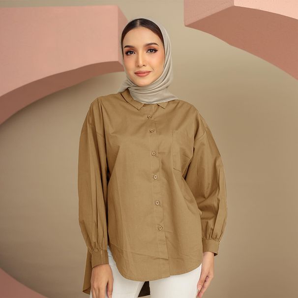 Women's Oversized Casual Shirt With Contrast Pocket Detail - Relaxed Fit Plain Top For Everyday Wear_ecoleips.com