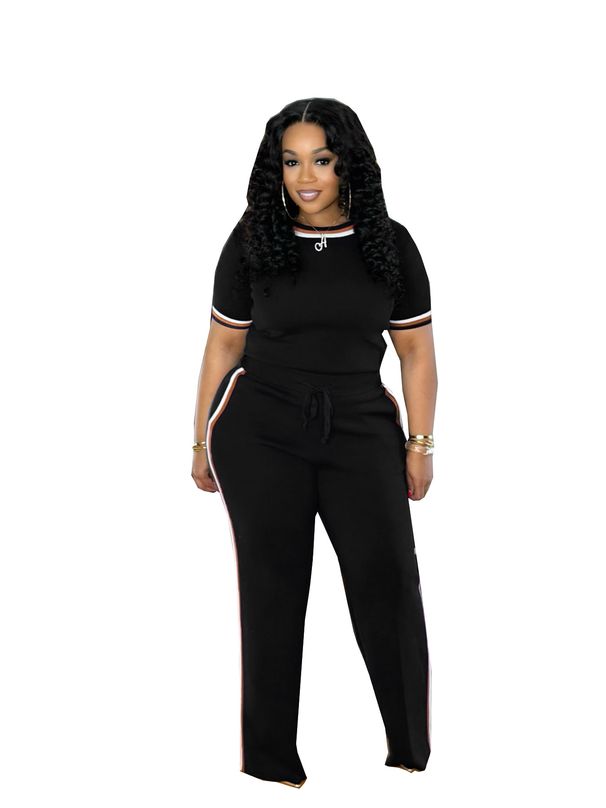 Women's Trendy Patchwork Ribbed Color Block Two Piece Set TW825 European And American Spring Summer Fashion Loose Casual_ecoleips.com