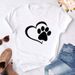 Women's Fashionable White Top With Animal Paw Print Short Sleeve T-Shirt For Women_ecoleips.com