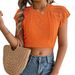 2026 Spring/Summer Casual Solid Color Twisted Short-Sleeve Knit Vacation Cropped Top, Independent Station Cross-Border_ecoleips.com