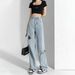 Blue Ripped Denim Women's High Street Straight-leg Distressed Summer Thin Loose Drapey High-waisted Wide-leg_ecoleips.com