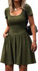 Elegant Women's Slim Dress Square Neck Short Sleeved Solid Color Spring Summer Fashion_ecoleips.com