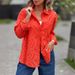 Women's Solid Color Shirt Collar Top Loose Fit Large Size with Hollow Embroidery Detail European And American Style Spring Autumn_ecoleips.com