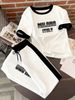 Italian Style Letter Print Two Piece Set - Short Sleeved Crew Neck T-Shirt And Loose Wide Leg Pants for Spring/Autumn/Summer_ecoleips.com