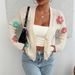 3D Floral Embroidered Cardigan – Oversized Knit Sweater With Handcrafted Appliqués (4 Sizes, Breathable Polyester Blend, V-Neck)_ecoleips.com