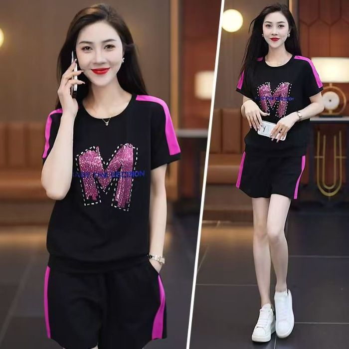 Plus Size Women's Summer Sporty Casual Fashion Set Loose Fitting Short Sleeved Two Piece Outfit Stylish And Youthful_ecoleips.com