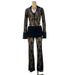 Women's Clothing Women's Sexy Lace Patchwork Deep V Long Sleeved Top And High Waisted Flared Pants Set Slim Fit See Through_ecoleips.com