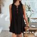 Women Elegant Solid Color Tie Waist Pleated Sleeveless Mini Dress Casual Dating Wear_ecoleips.com