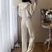 Korean Oversized Lounge Set – Long Sleeve Zip-Up Top & Wide-Leg Pants (2XL, Heather Grey)_ecoleips.com