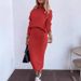 Women's Clothing Solid Color Casual High Neck Sweater Skirt Set In Stock_ecoleips.com