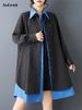 Oversized False Two Piece Long Sleeve Shirt Dress For Women New Loose Casual Vintage Dress Elegant Clothes Spring Autumn 2026_ecoleips.com
