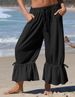 Women's Linen Wide Leg Pants Casual Cropped Pleated Drawstring Loose Fit With Pockets_ecoleips.com