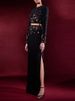 K Two Piece Set Fashion New Heavy Industry Diamond Studded Nail Bead Short Top Slit Long Skirt_ecoleips.com