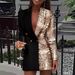 Women’s Clothing autumn new red sequined long sleeved stitching fashion casual trend V neck long sleeved slim professional skirt_ecoleips.com