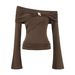 Women's Off-Shoulder Long Sleeve Top European American Style Metal Knot Solid Color T-Shirt For Autumn_ecoleips.com