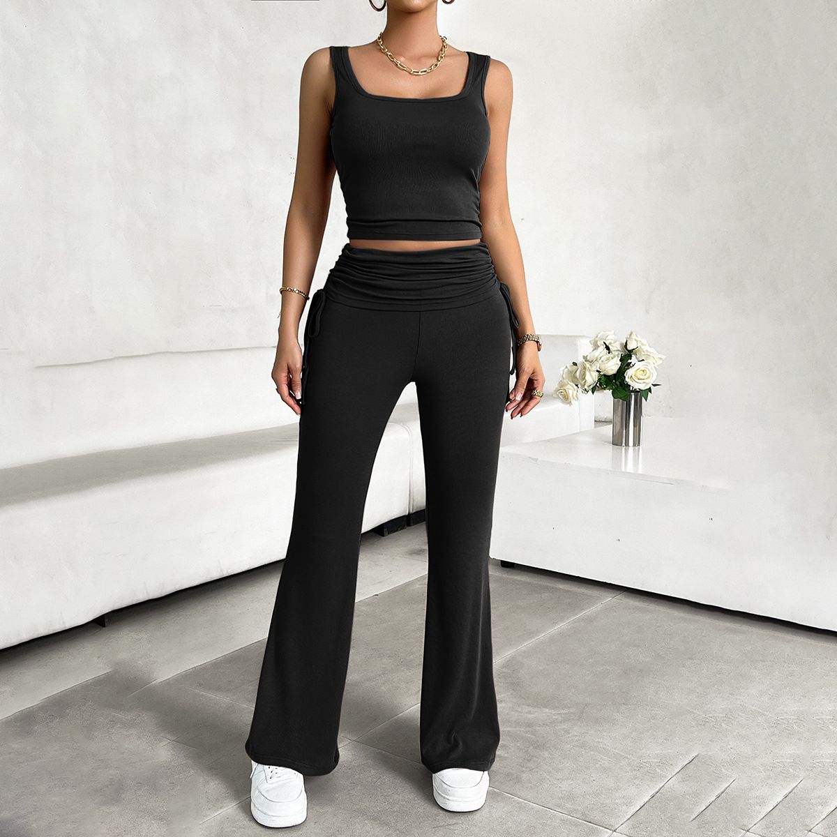 DiYun Foreign Trade Independent Site European American Women's Clothing 2024 Spring/Summer Casual Solid_ecoleips.com